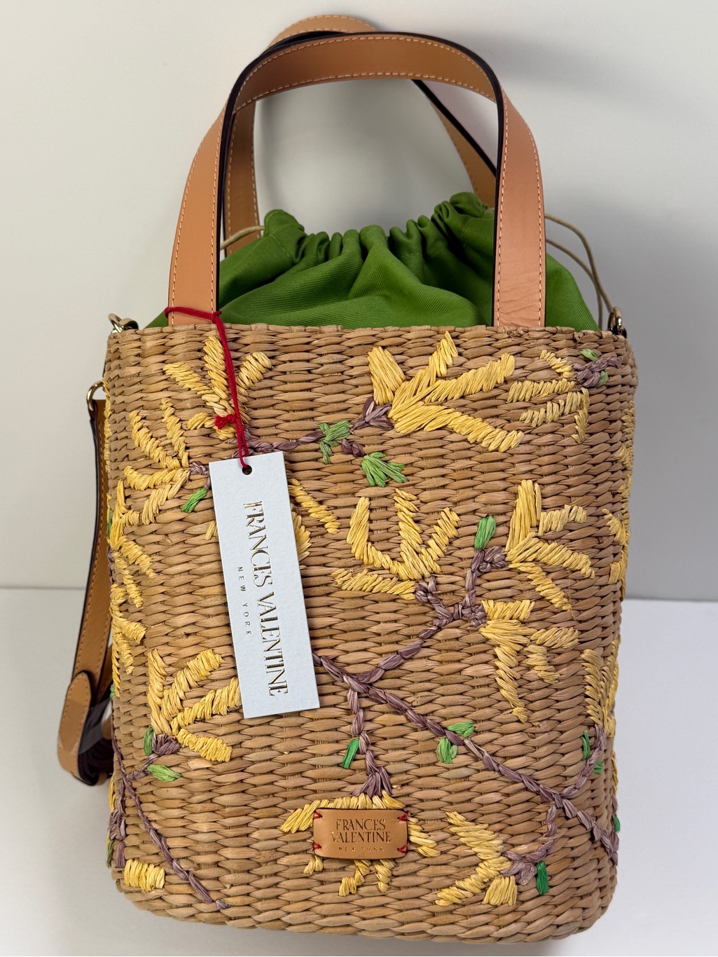 Frances Valentine Tall Woven Bucket Bag Forsythia Spring Flowers Katenwt — image 2 of 8